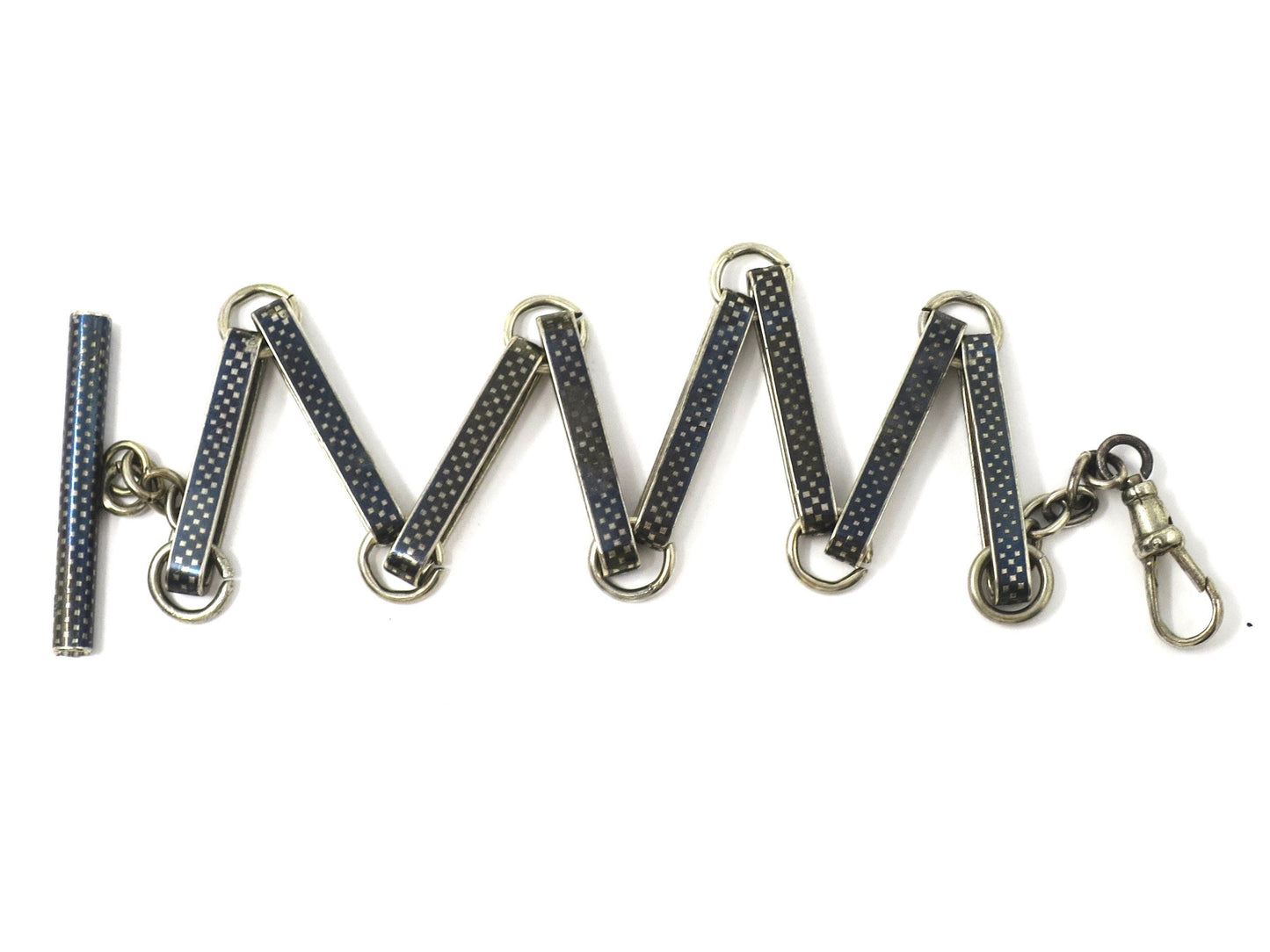 Antique Victorian 800 Niello Silver Checkerboard Pattern Pocket Watch Chain MB40