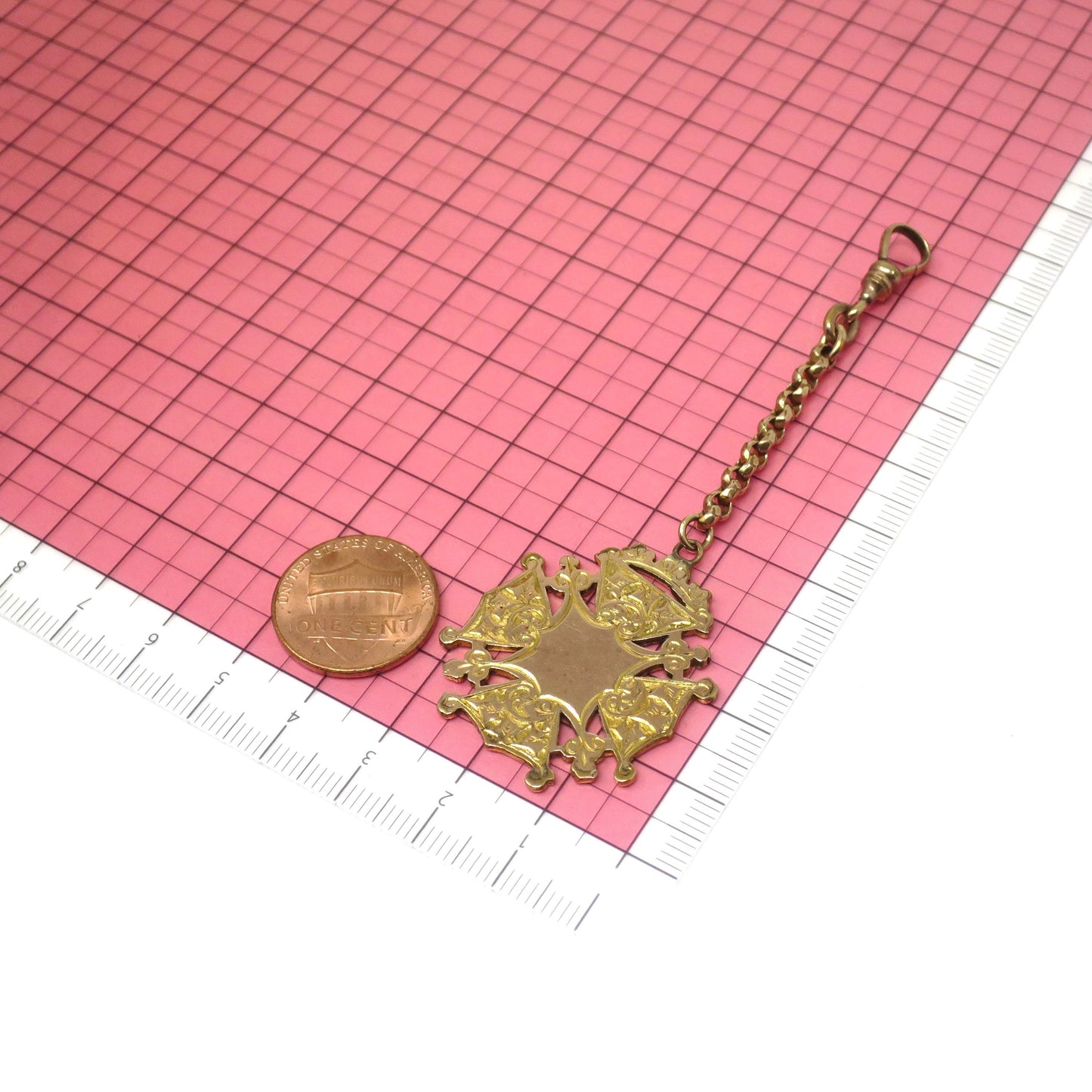 Victorian 2 Sided Engraved Ivy Leaves Gold Filled Medal Watch Fob Pendant
