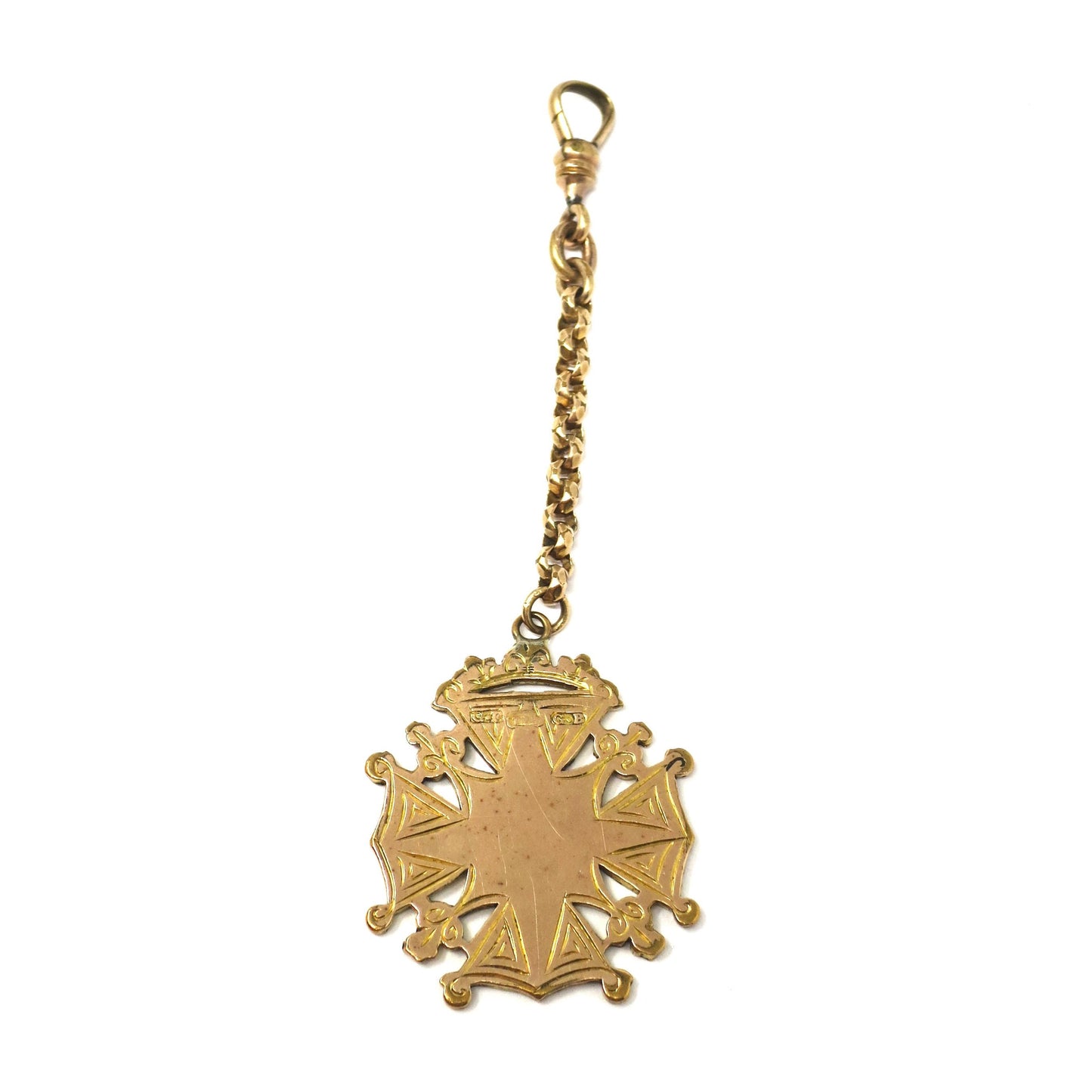 Victorian 2 Sided Engraved Ivy Leaves Gold Filled Medal Watch Fob Pendant