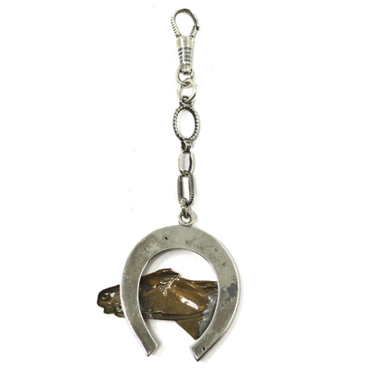 Antique Victorian 800 Niello Silver Equestrian Horseshoe Horse Head Pendant N22