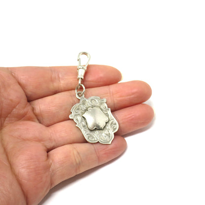 Art Deco Antique Sterling Silver Watch Fob Pendant: Birmingham 1933 Forget-Me-Not Flowers