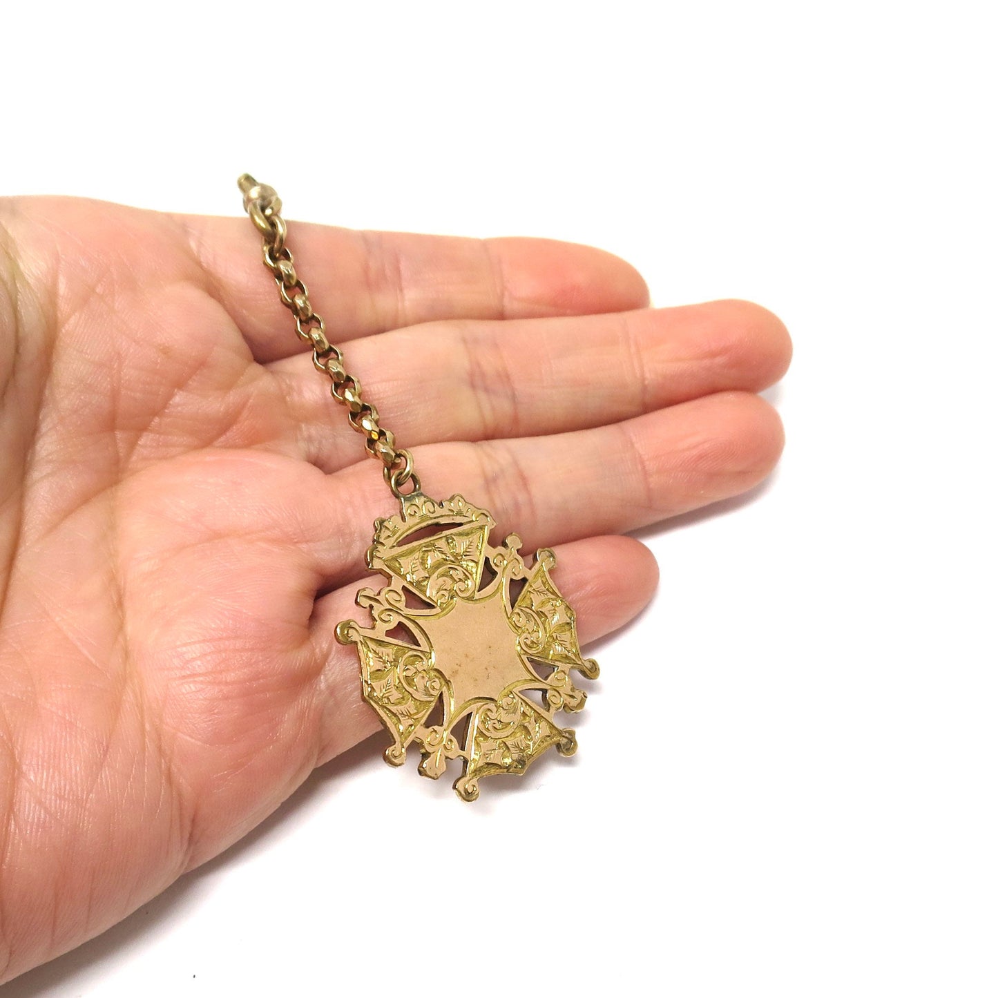 Victorian 2 Sided Engraved Ivy Leaves Gold Filled Medal Watch Fob Pendant