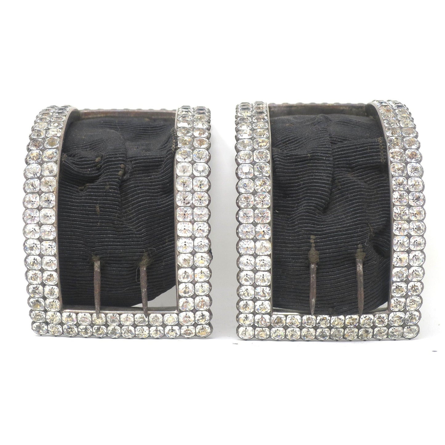 Antique Georgian Sterling Silver Shoe Buckles With Black Dot Paste Stones
