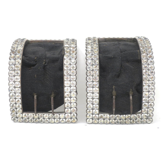 Antique Georgian Sterling Silver Shoe Buckles With Black Dot Paste Stones
