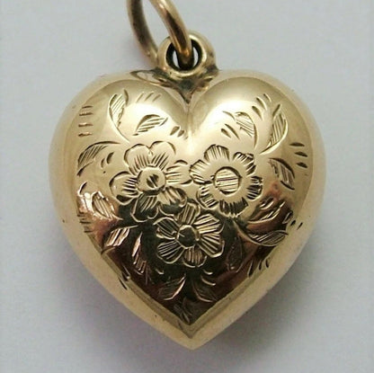 Antique Victorian 9ct Gold Plated Forget Me Not Heart Charm with Locket
