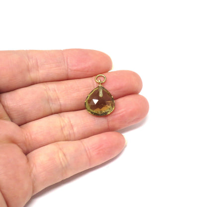 Vintage 1990's 9ct 9k Gold and Faceted Quartz Teardrop Charm Pendant