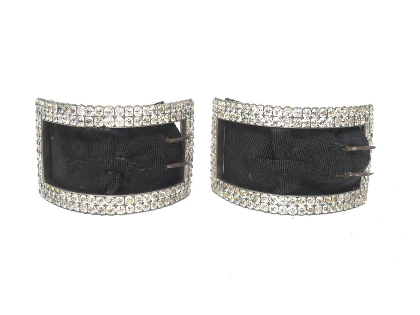 Antique Georgian Sterling Silver Shoe Buckles With Black Dot Paste Stones