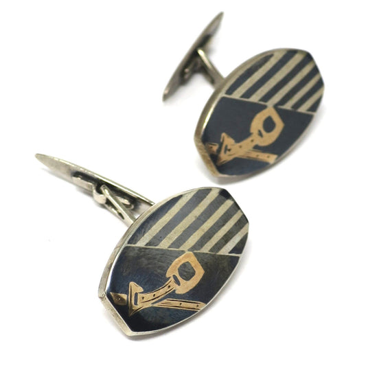 Antique Niello & Rose Gold Vermeil Belt Buckles Cufflinks Cuff Links N9