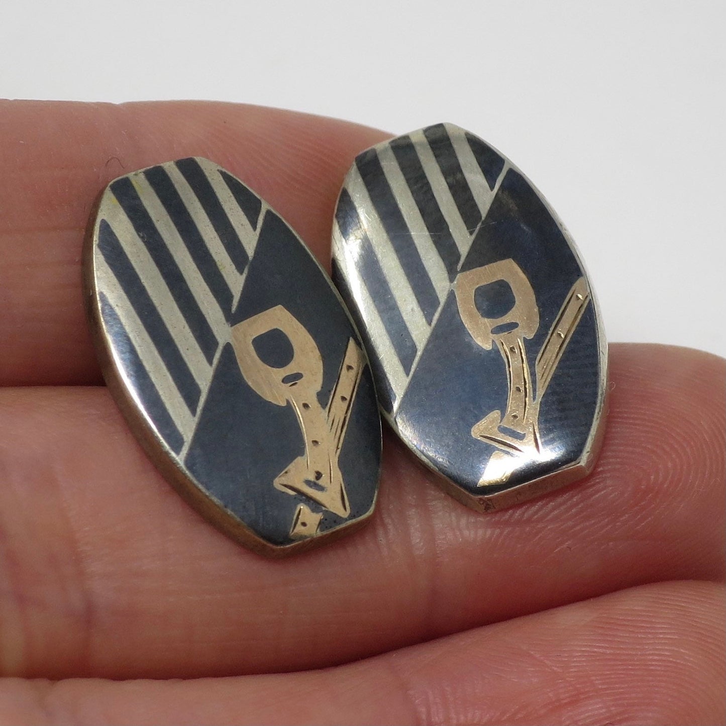 Antique Niello & Rose Gold Vermeil Belt Buckles Cufflinks Cuff Links N9
