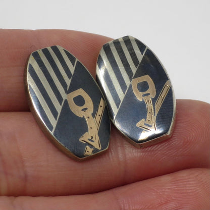 Antique Niello & Rose Gold Vermeil Belt Buckles Cufflinks Cuff Links N9