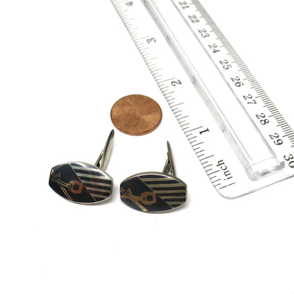 Antique Niello & Rose Gold Vermeil Belt Buckles Cufflinks Cuff Links N9