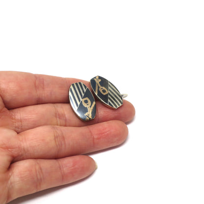 Antique Niello & Rose Gold Vermeil Belt Buckles Cufflinks Cuff Links N9