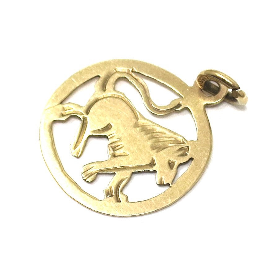 Vintage 1962 Solid 9ct 9k Yellow Gold Leo Lion Zodiac Disc Charm