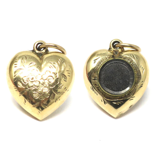 Antique Victorian 9ct Gold Plated Forget Me Not Heart Charm with Locket