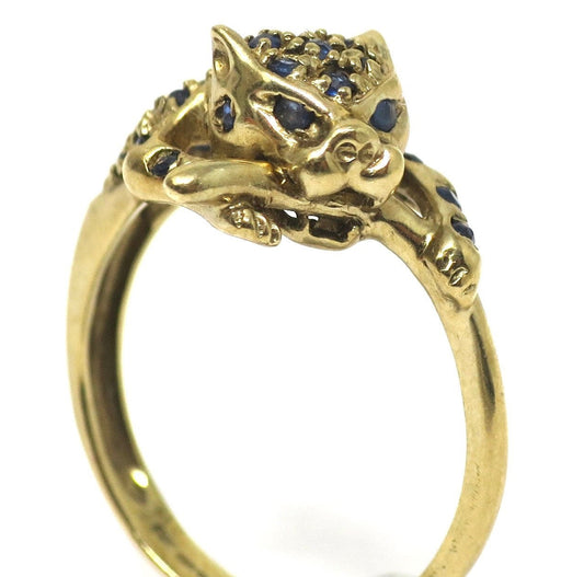Vintage 9ct Yellow Gold Sapphire Panther Leopard Hallmarked Ring  Size Q or 8
