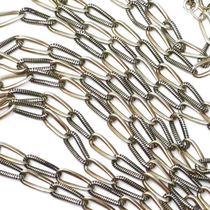 Long Antique Victorian Niello 800 Silver Sautoir Muff Guard Chain Necklace, 42 3/4" inches MB3