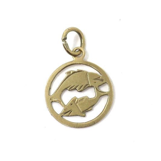 Vintage 1970's 9ct Gold Pisces Fish Zodiac Disc Charm