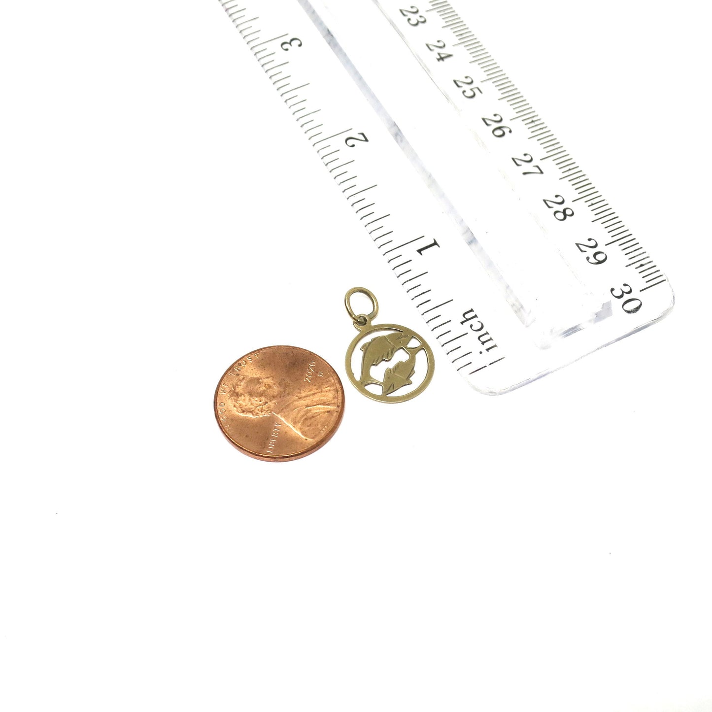 Vintage 1970's 9ct Gold Pisces Fish Zodiac Disc Charm