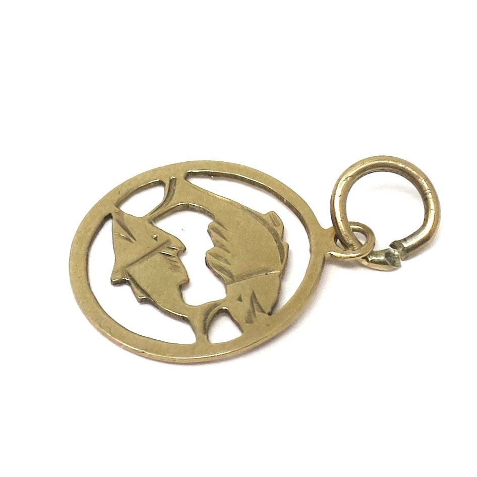 Vintage 1970's 9ct Gold Pisces Fish Zodiac Disc Charm