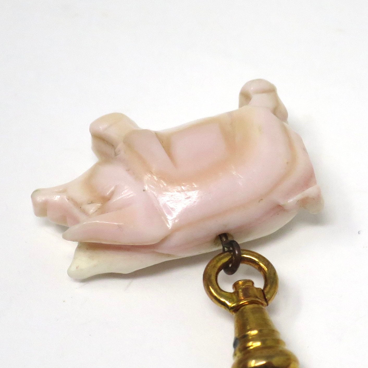Rare Antique Victorian Hand Carved True Angel Skin Coral 3D Pig Piggy Charm