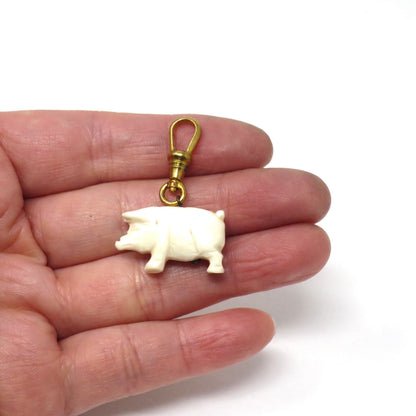 Rare Antique Victorian Hand Carved True Angel Skin Coral 3D Pig Piggy Charm