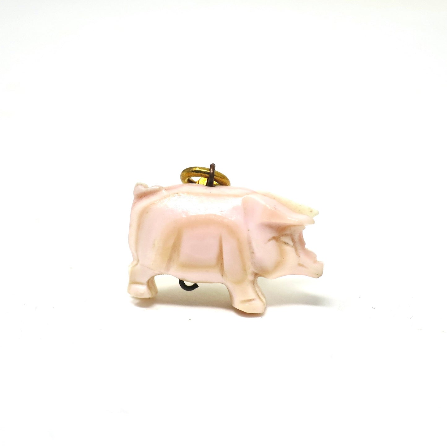 Rare Antique Victorian Hand Carved True Angel Skin Coral 3D Pig Piggy Charm