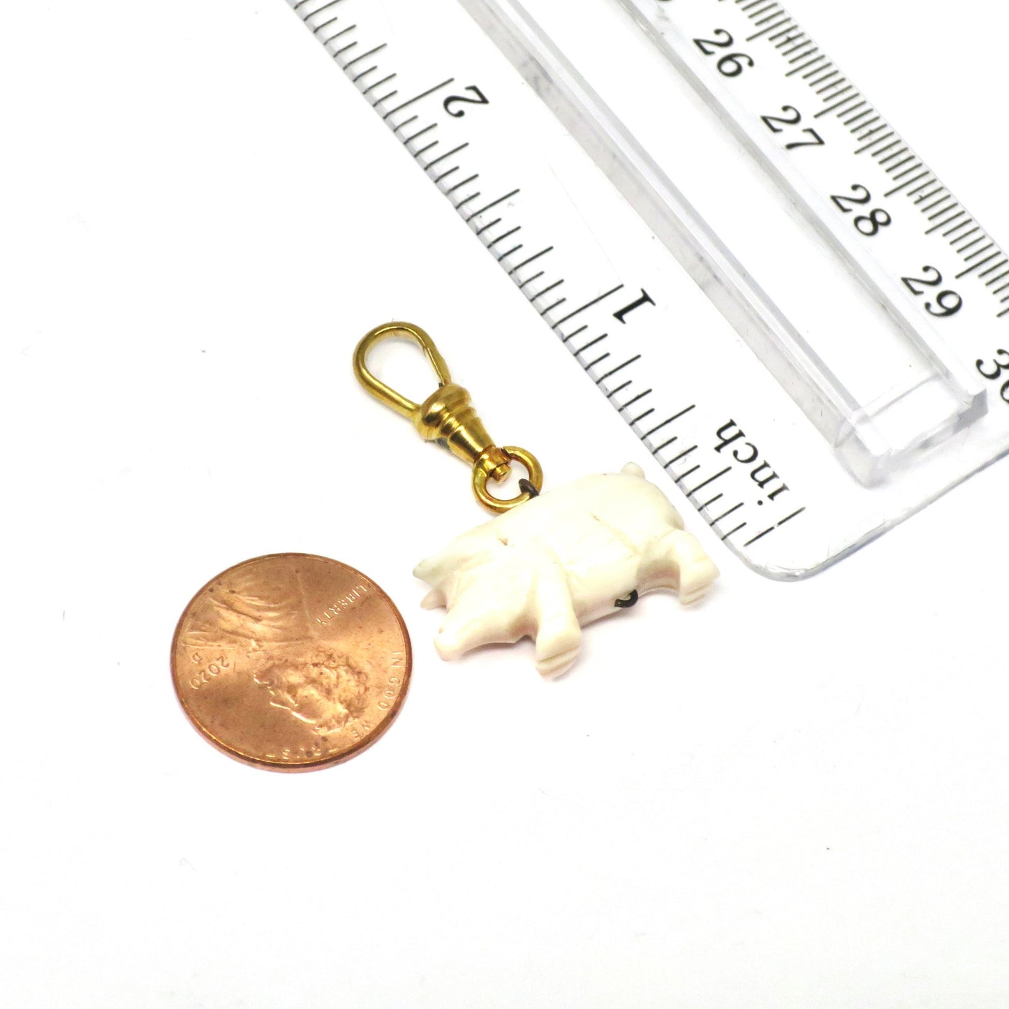 Rare Antique Victorian Hand Carved True Angel Skin Coral 3D Pig Piggy Charm