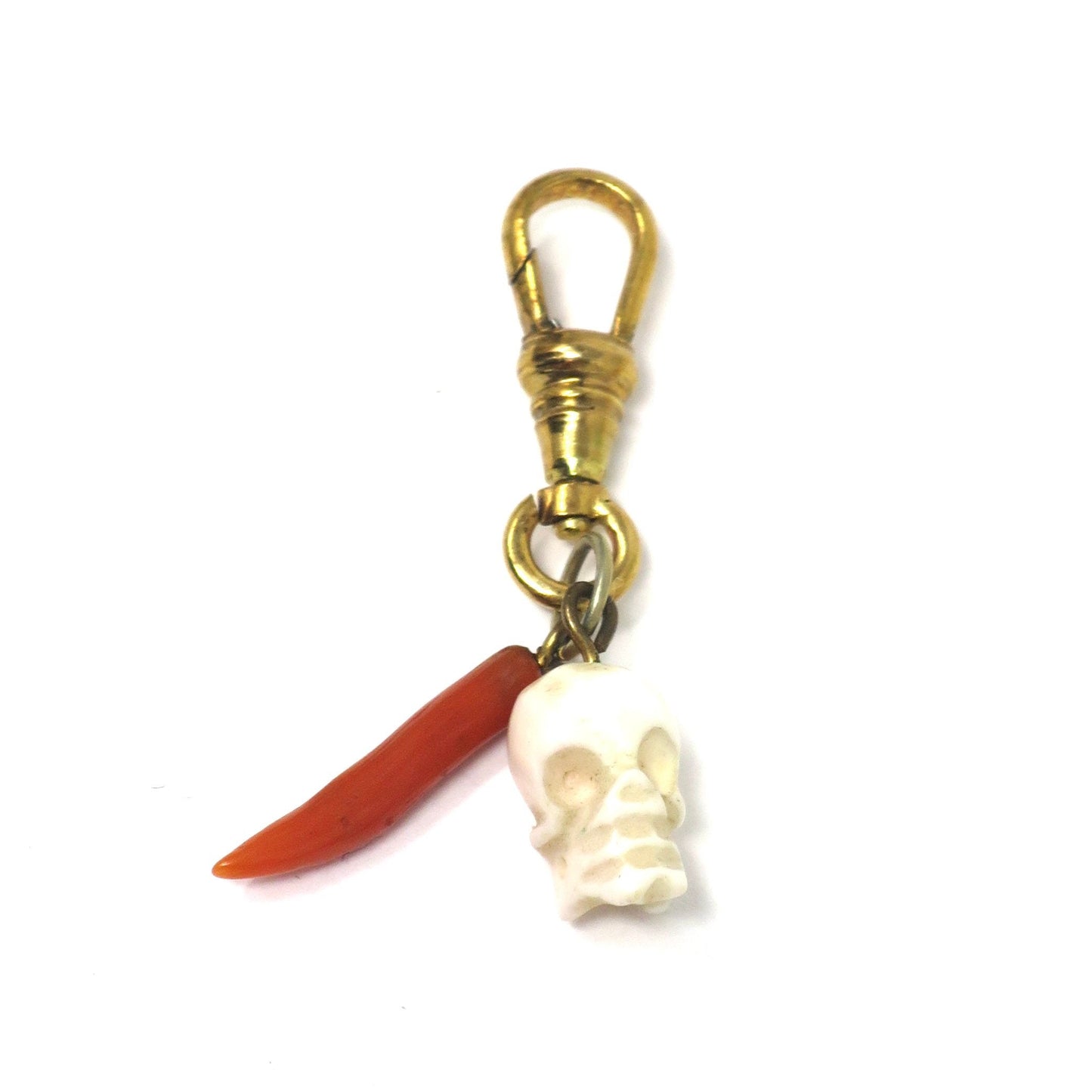 Rare Antique Victorian Hand Carved 3D Skull Coral Charms