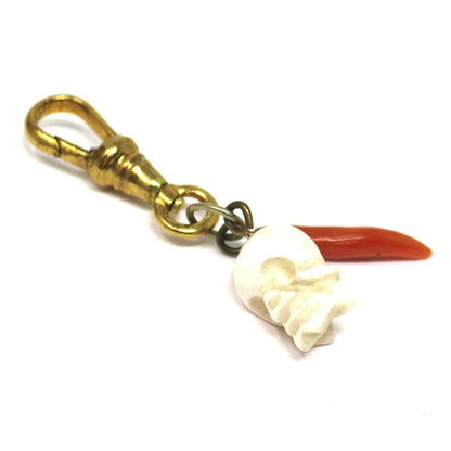 Rare Antique Victorian Hand Carved 3D Skull Coral Charms