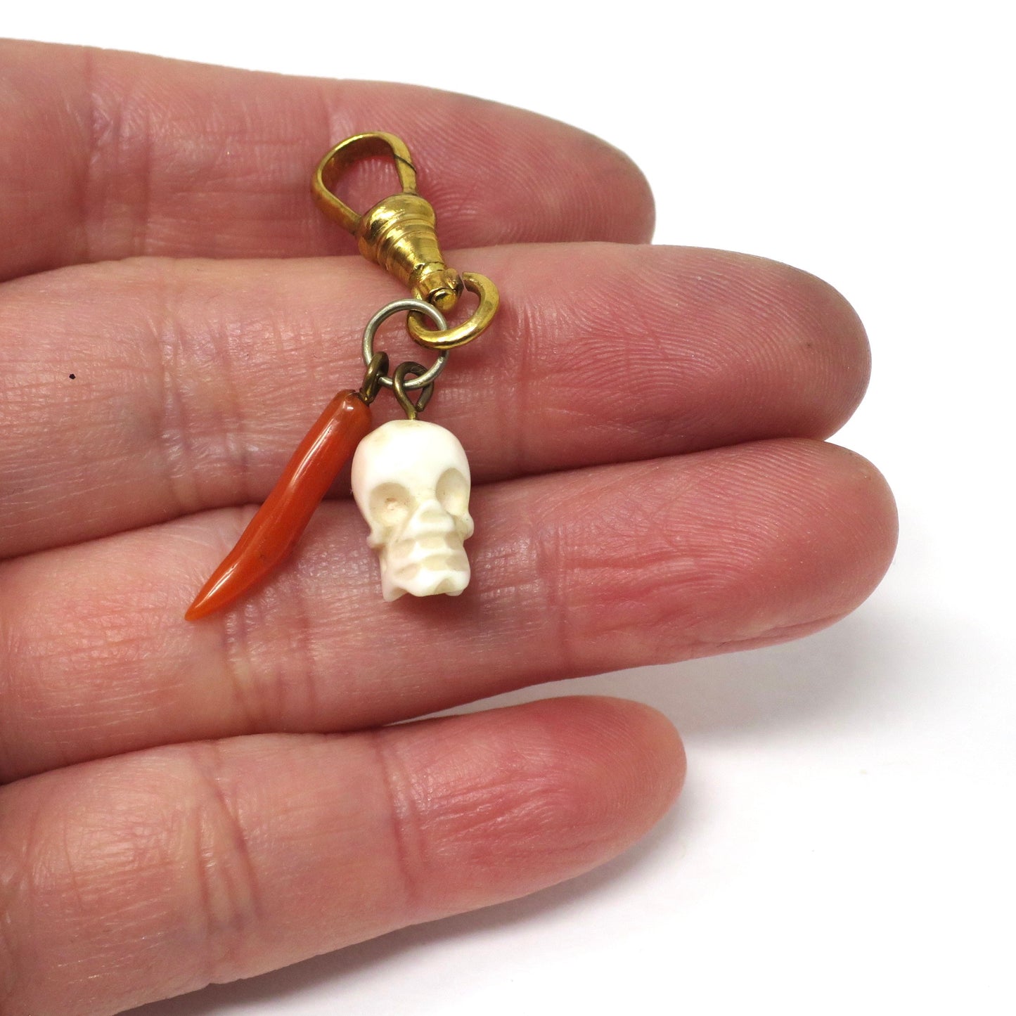 Rare Antique Victorian Hand Carved 3D Skull Coral Charms