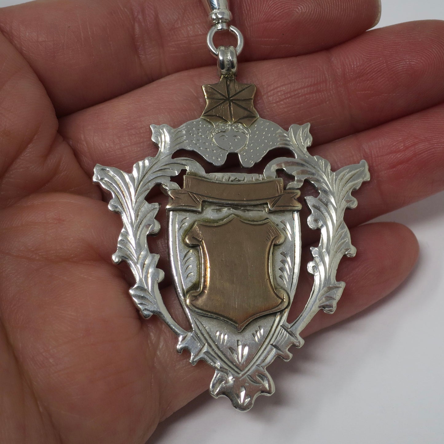 Antique 1899 Birmingham Sterling Silver Cherub Cartouche Fob Pendant
