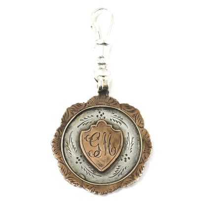 Vintage 1922 Sterling Silver & Rose Gold Vermeil Cartouche Medal Shield Watch Fob Pendant