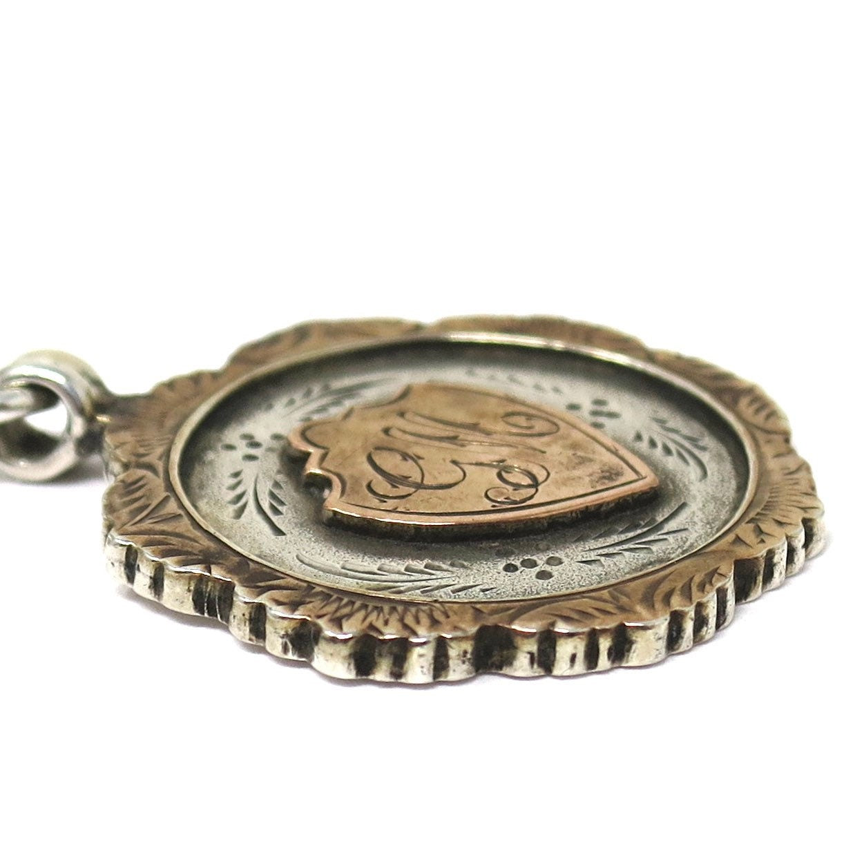 Vintage 1922 Sterling Silver & Rose Gold Vermeil Cartouche Medal Shield Watch Fob Pendant