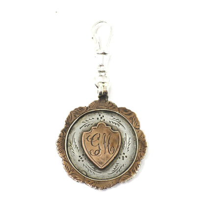 Vintage 1922 Sterling Silver & Rose Gold Vermeil Cartouche Medal Shield Watch Fob Pendant