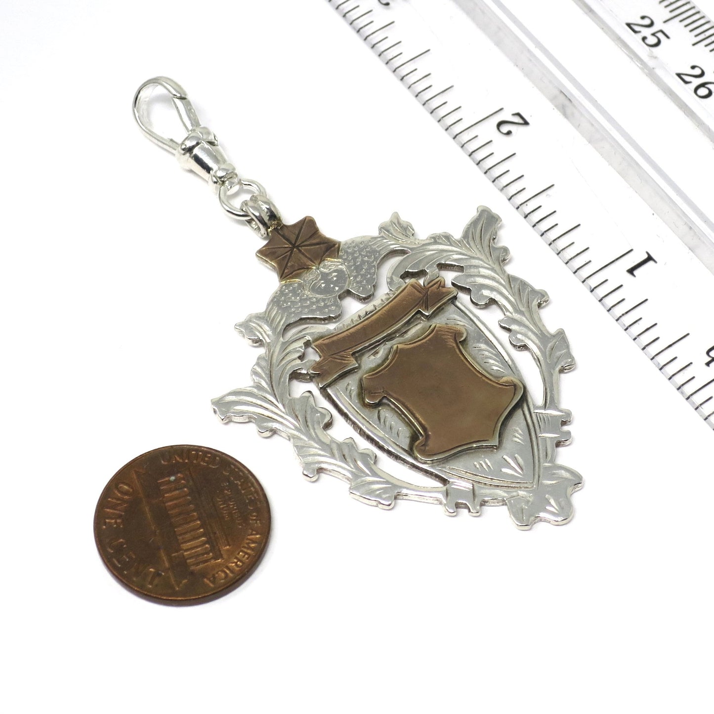 Antique 1899 Birmingham Sterling Silver Cherub Cartouche Fob Pendant