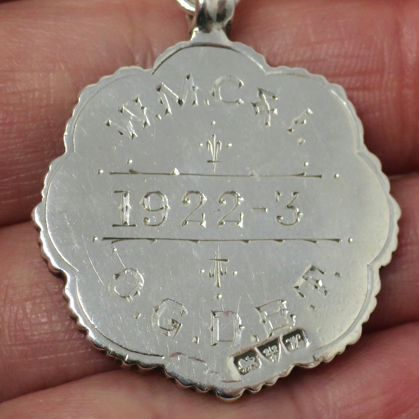 Vintage 1922 Sterling Silver & Rose Gold Vermeil Cartouche Medal Shield Watch Fob Pendant