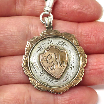 Vintage 1922 Sterling Silver & Rose Gold Vermeil Cartouche Medal Shield Watch Fob Pendant
