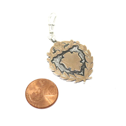 Edwardian Sterling Silver Rose Gold Vermeil Fob Pendant: 1905 Birmingham Medal Shield