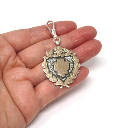 Edwardian Sterling Silver Rose Gold Vermeil Fob Pendant: 1905 Birmingham Medal Shield