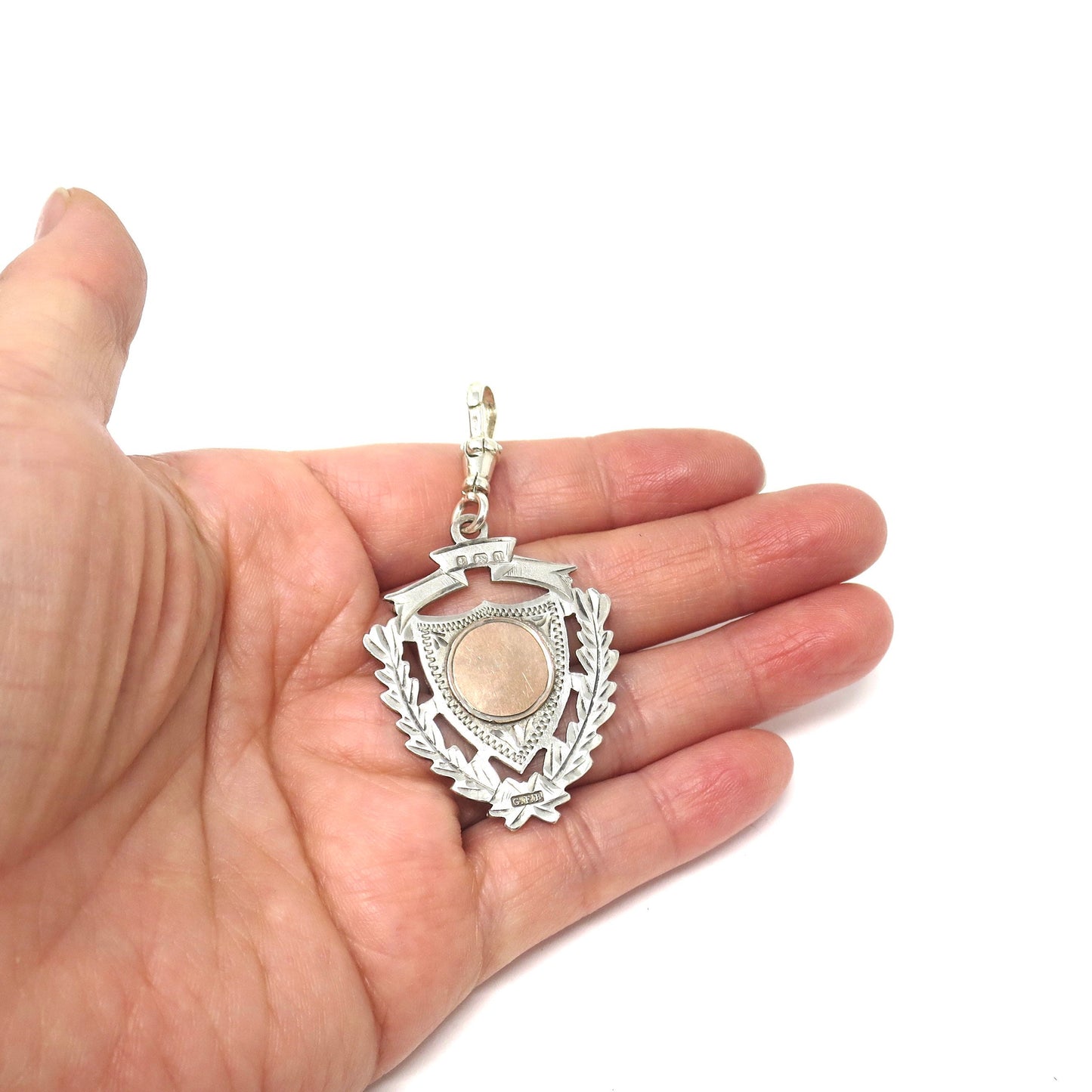 Georgian Sterling Silver Rose Gold Vermeil Cartouche Watch Fob Pendant 1801