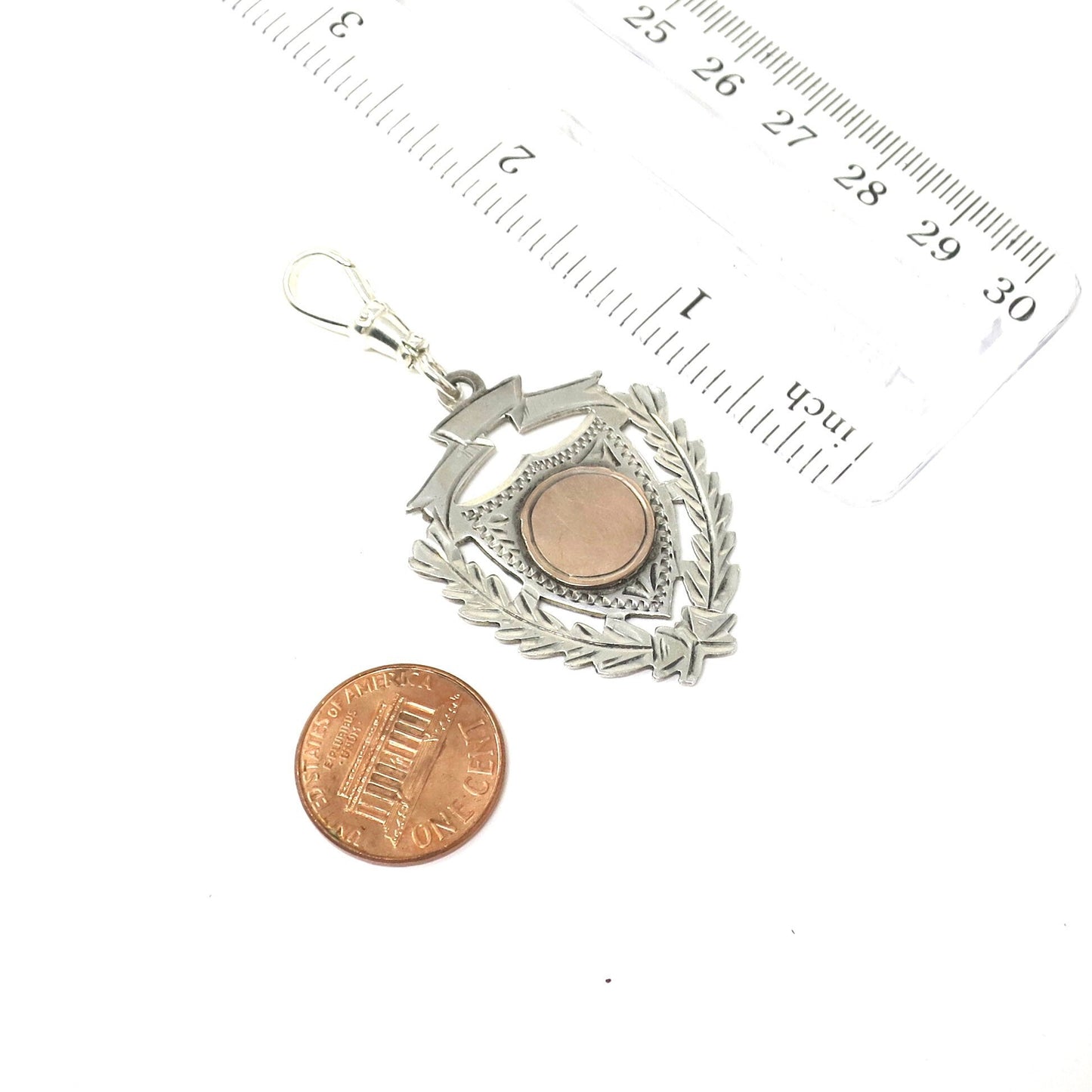 Georgian Sterling Silver Rose Gold Vermeil Cartouche Watch Fob Pendant 1801