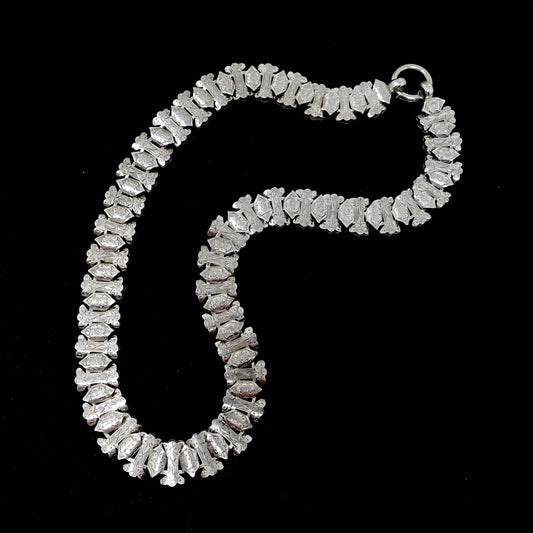 Antique Victorian 2 Sided Engraved Forget-Me-Not Flowers Sterling Silver Collar Book Chain Necklace