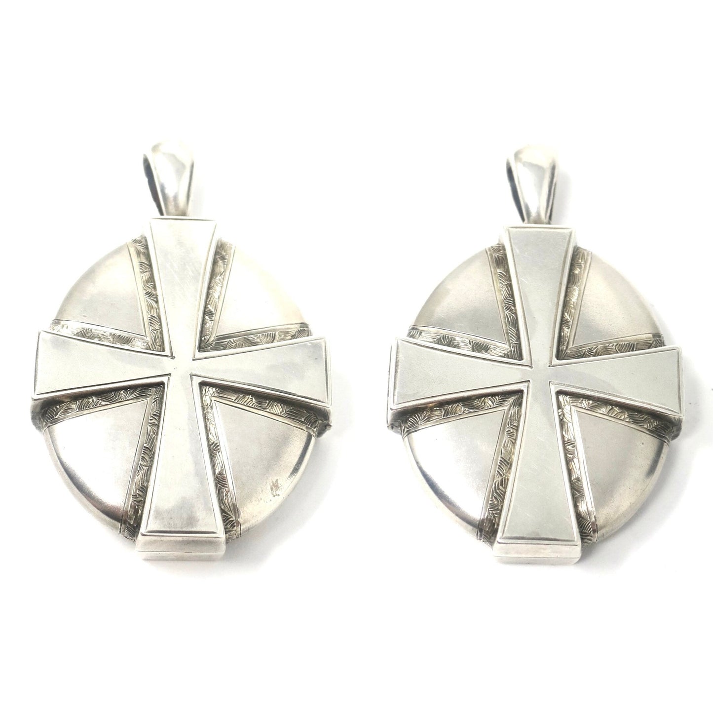 Antique Victorian Sterling Silver Celtic Cross Locket Pendant with Mourning Hair & Photograph