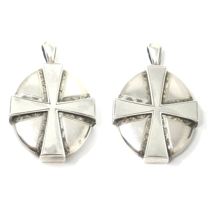 Antique Victorian Sterling Silver Celtic Cross Locket Pendant with Mourning Hair & Photograph