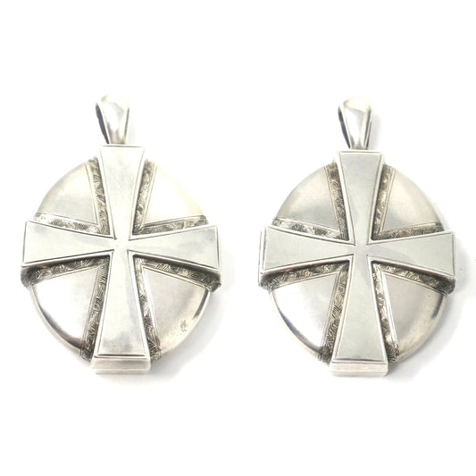 Antique Victorian Sterling Silver Celtic Cross Locket Pendant with Mourning Hair & Photograph