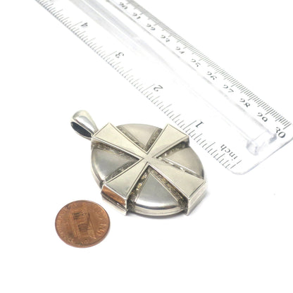 Antique Victorian Sterling Silver Celtic Cross Locket Pendant with Mourning Hair & Photograph