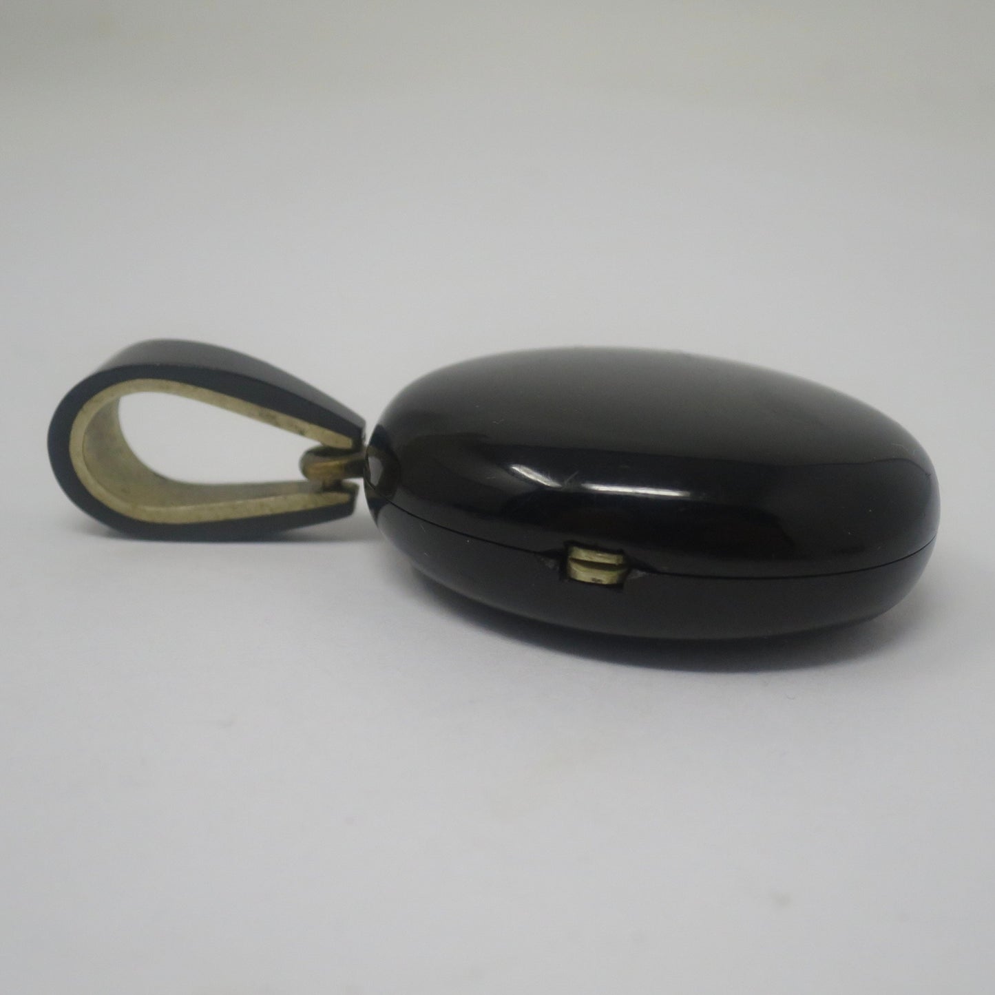 Antique Victorian 'Amity, Eternity, Infinity' Whitby Jet Mourning Black Memento Mori Locket Pendant