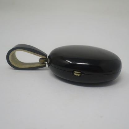 Antique Victorian 'Amity, Eternity, Infinity' Whitby Jet Mourning Black Memento Mori Locket Pendant
