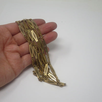 Antique Yellow 9k Gold-Filled Chatelaine Sautoir Muff Guard Fancy Link Chain Necklace