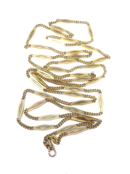 Antique Yellow 9k Gold-Filled Chatelaine Sautoir Muff Guard Fancy Link Chain Necklace